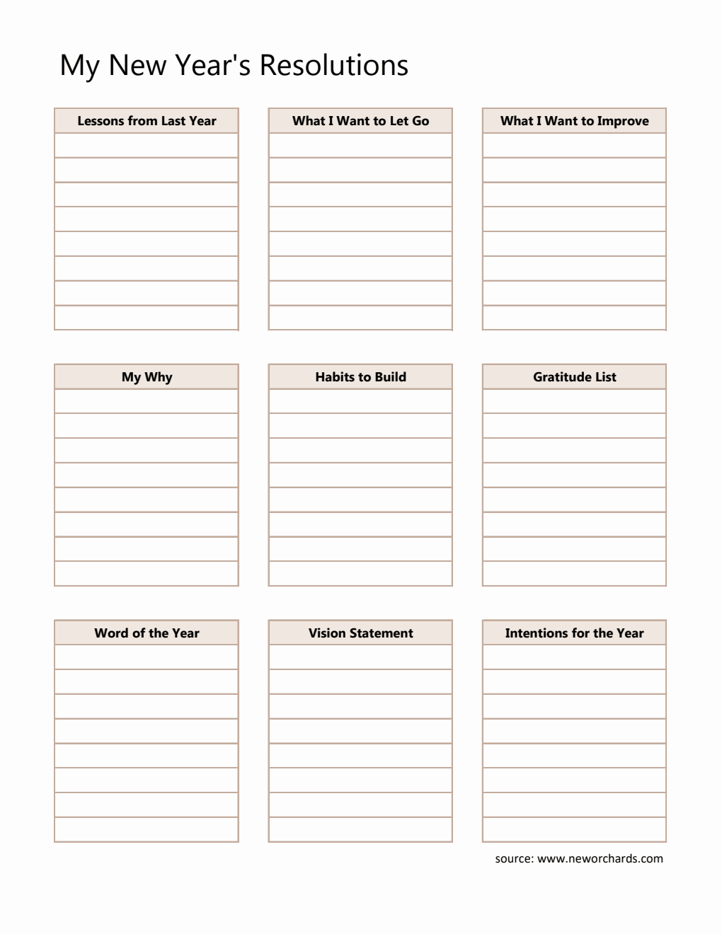 Free New Year Resolution Template in Excel (Editable)
