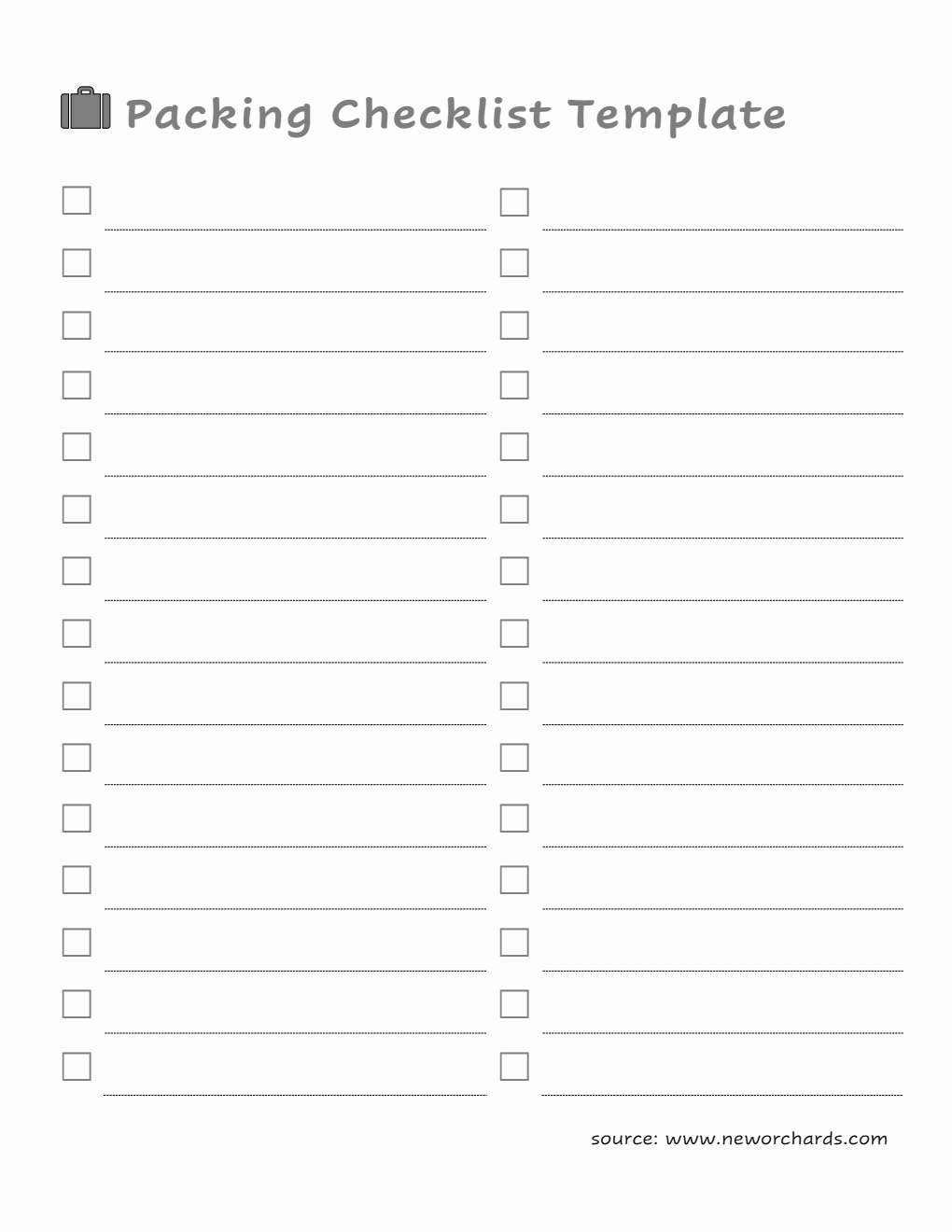 Printable Packing Checklist Template (Word)