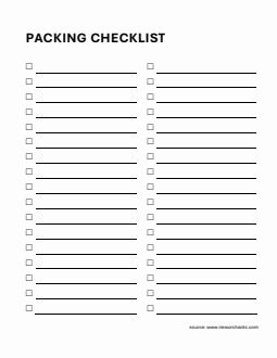 Customizable Packing Checklist Template (Word)