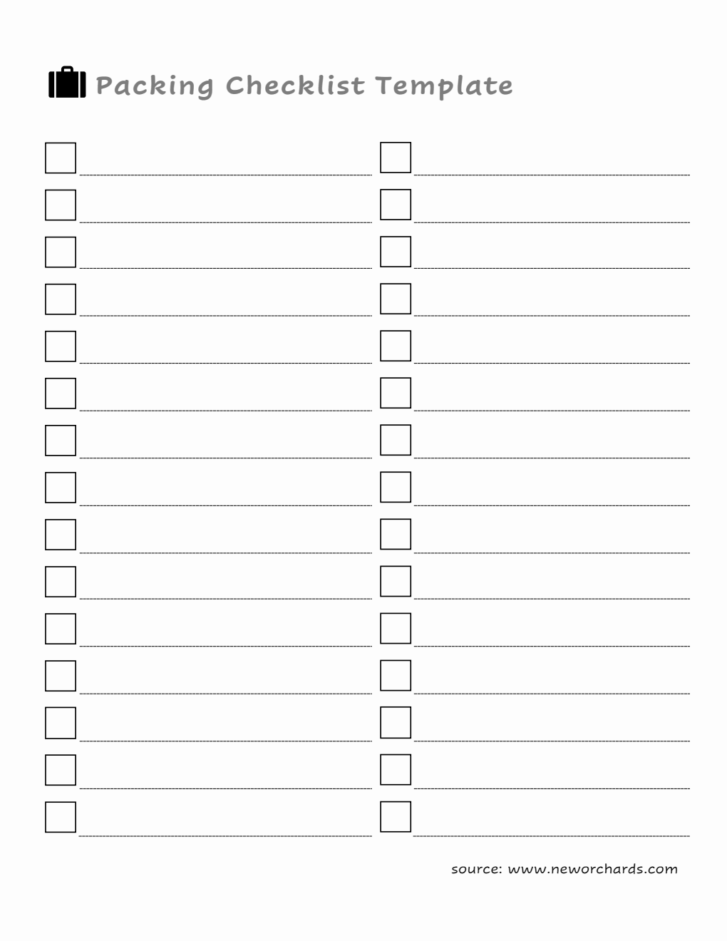 Printable Packing Checklist Template (PDF)
