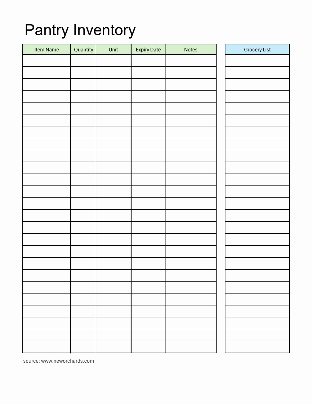 Printable Pantry Inventory Template in Excel Format