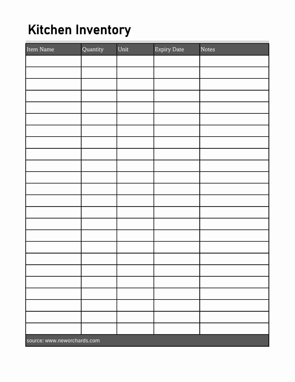 Simple Pantry Inventory Template in Excel Format