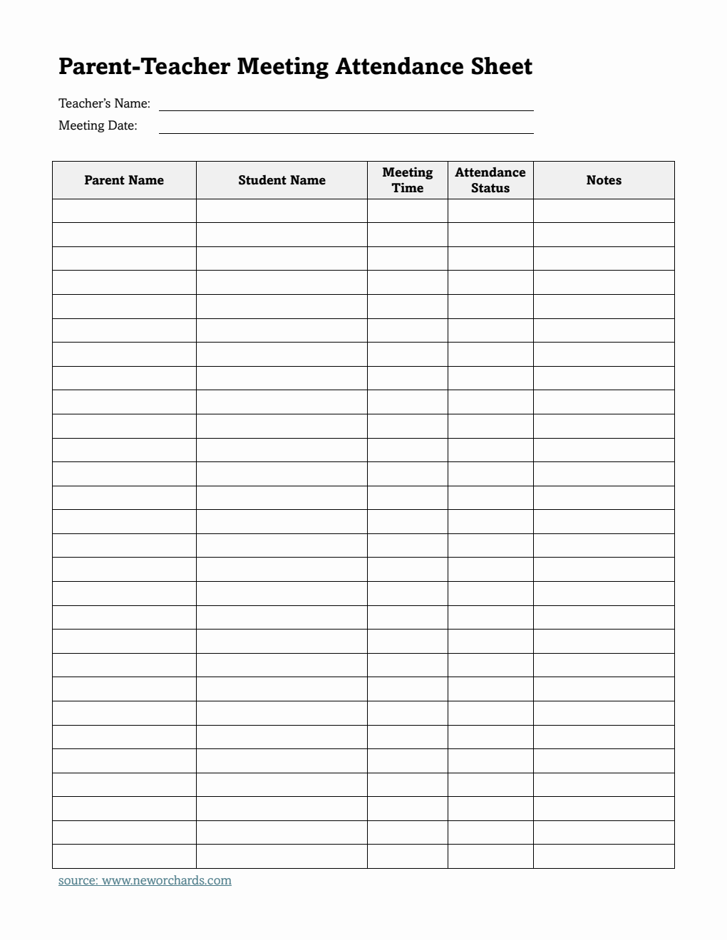 Printable Parent-Teacher Meeting Attendance Sheet | Free Word Download