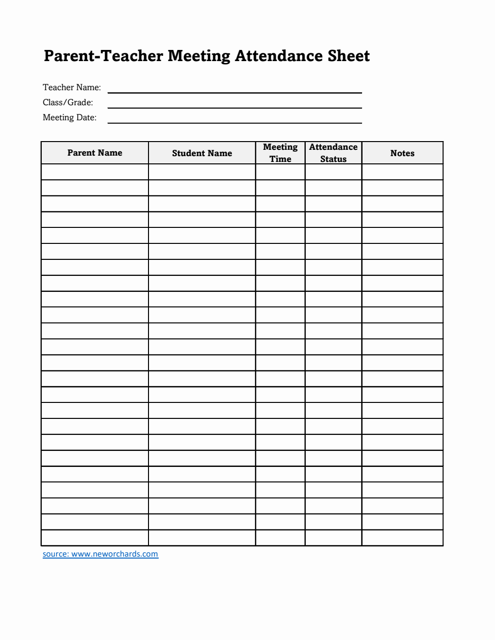 Printable Parent-Teacher Meeting Attendance Sheet | Free Excel Download