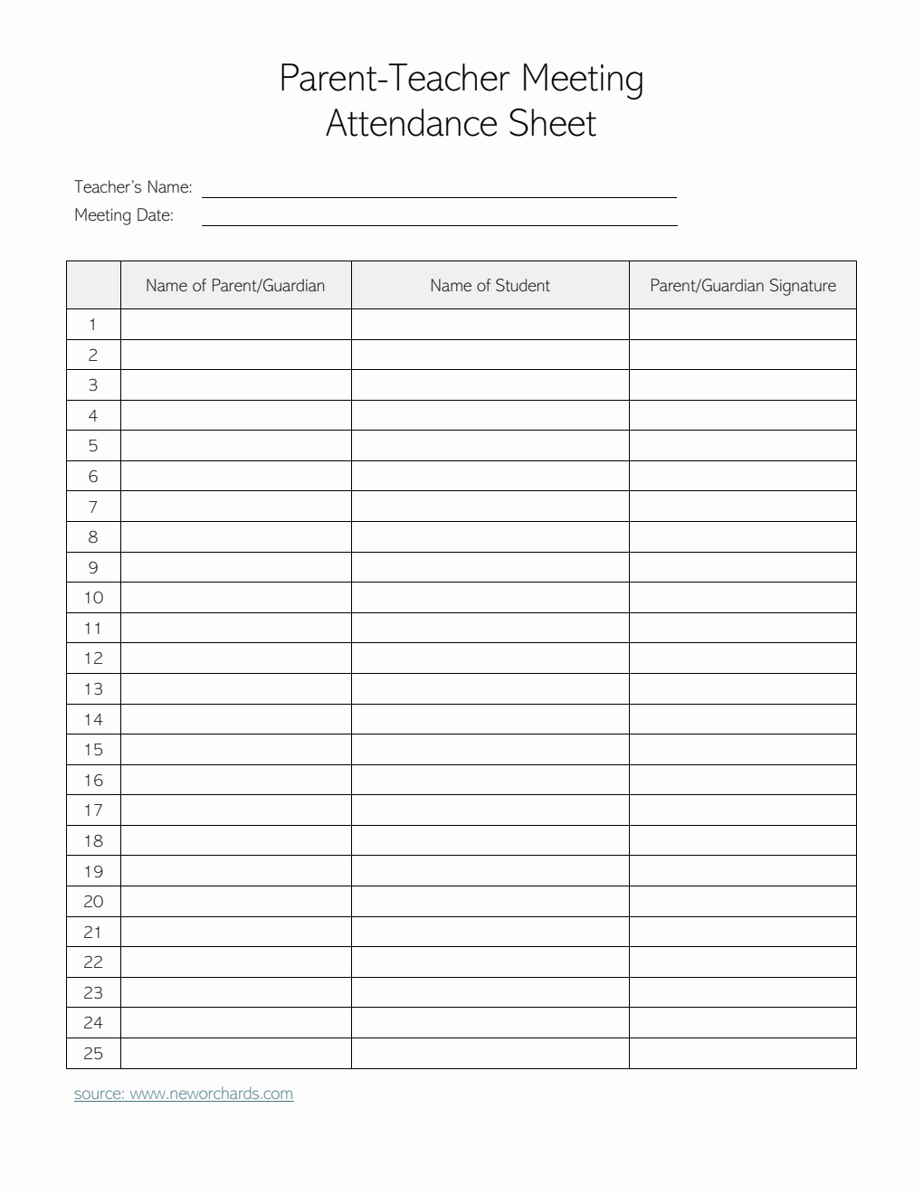  Parent-Teacher Meeting Attendance Sheet | Free PDF Download