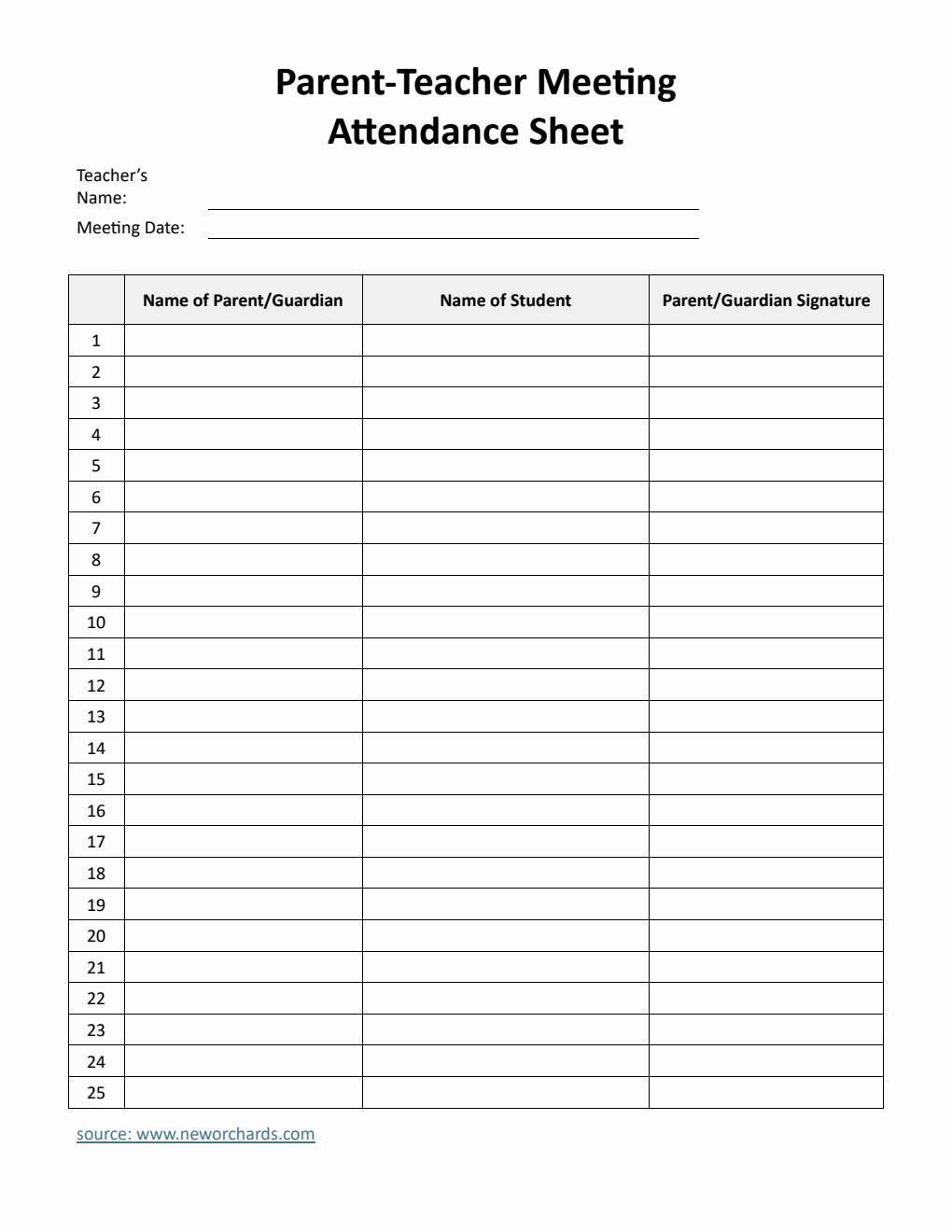  Parent-Teacher Meeting Attendance Sheet | Free Word Download