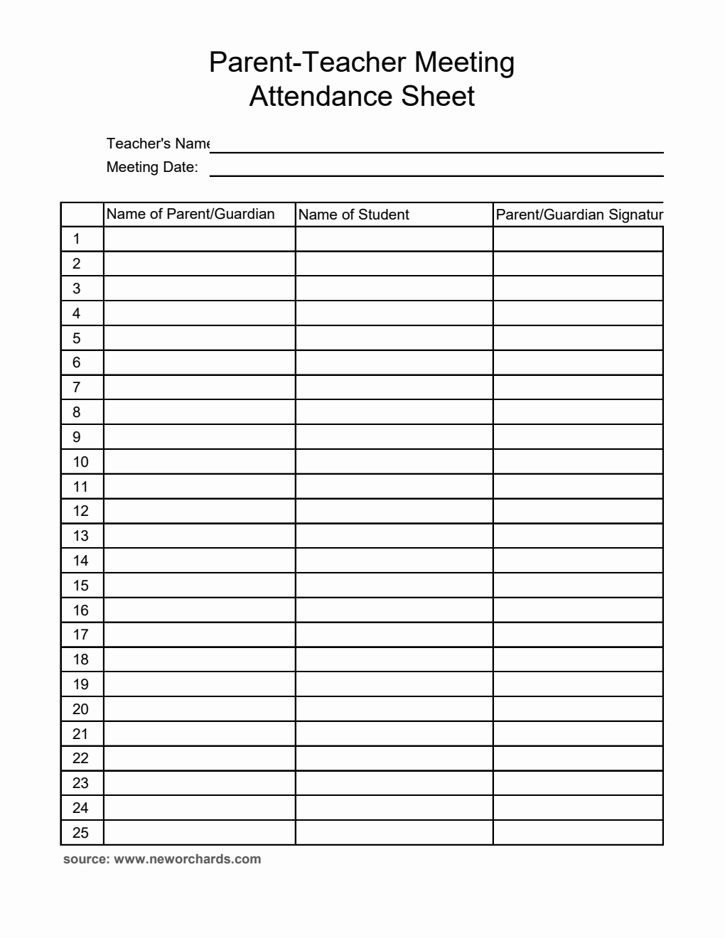  Parent-Teacher Meeting Attendance Sheet | Free Excel Download