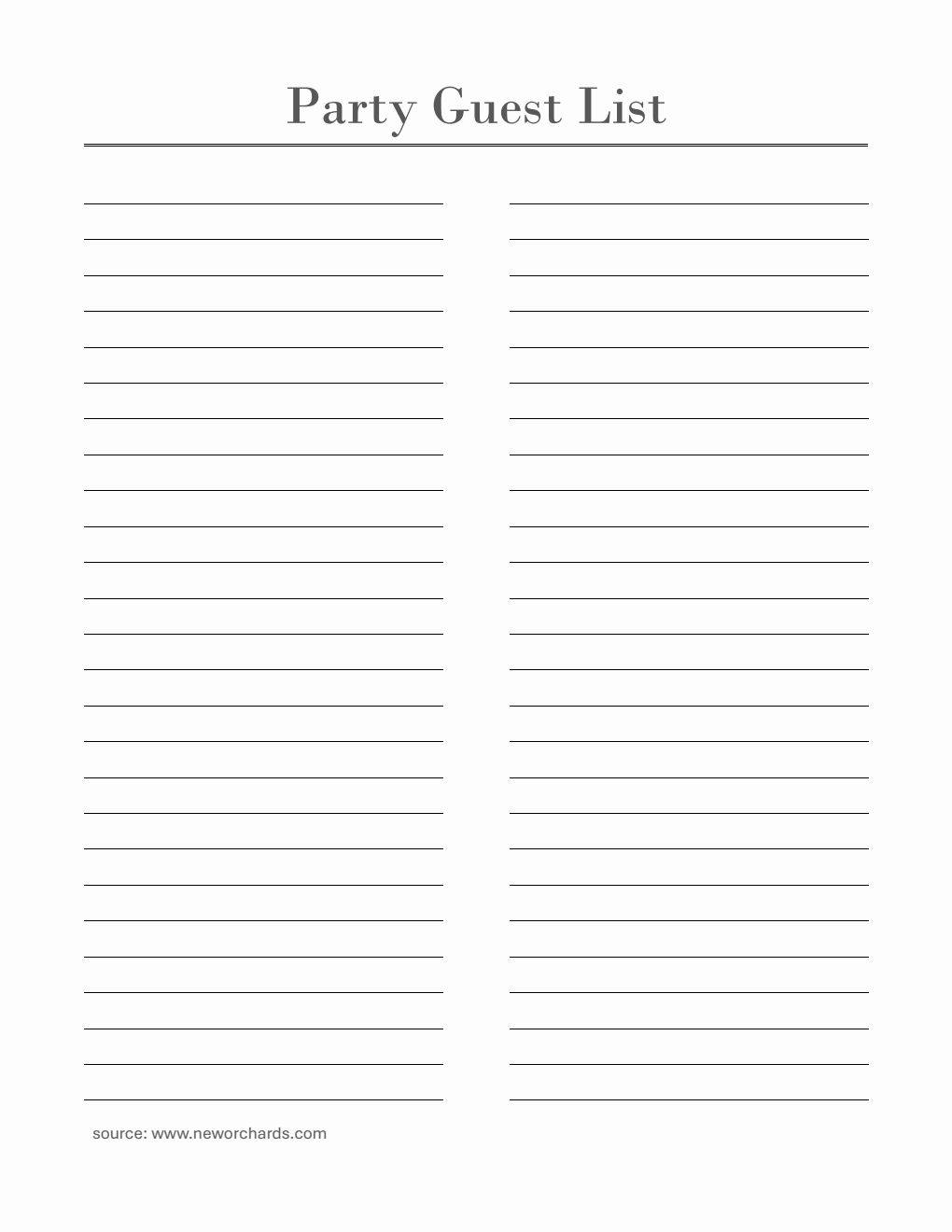 Blank Editable Party Guest List Template | Free Word Download