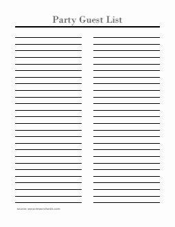 Blank Editable Party Guest List Template | Free Word Download