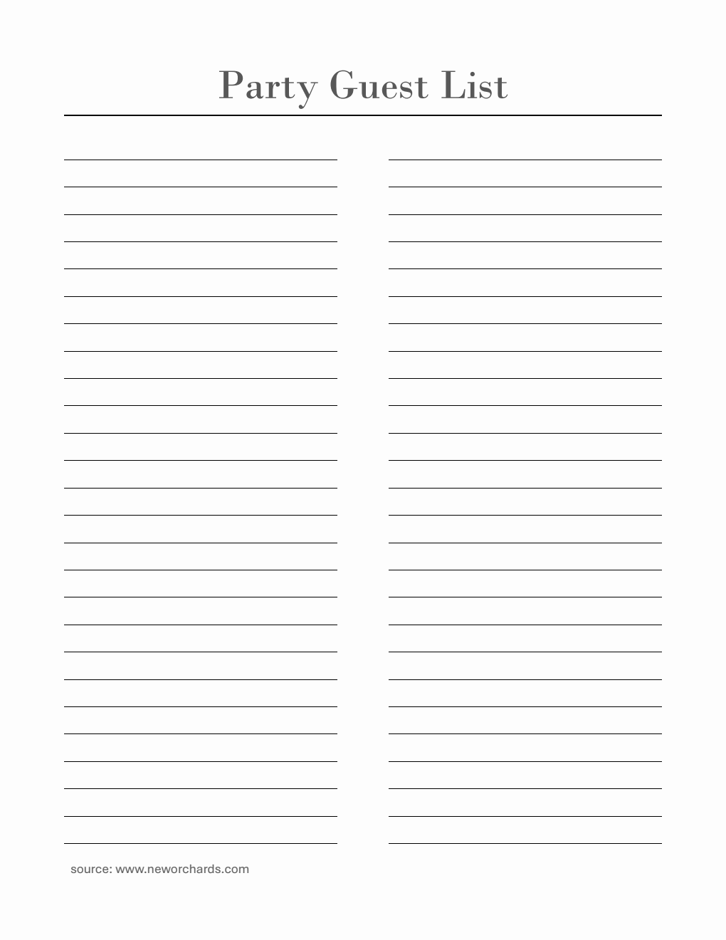 Blank Editable Party Guest List Template | Free PDF Download