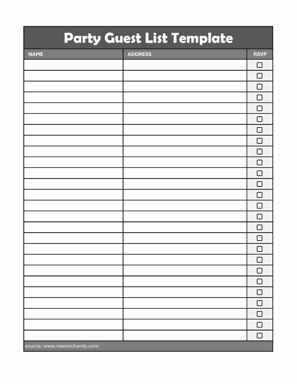 Party Guest List Template in Excel Format (with Address Field)