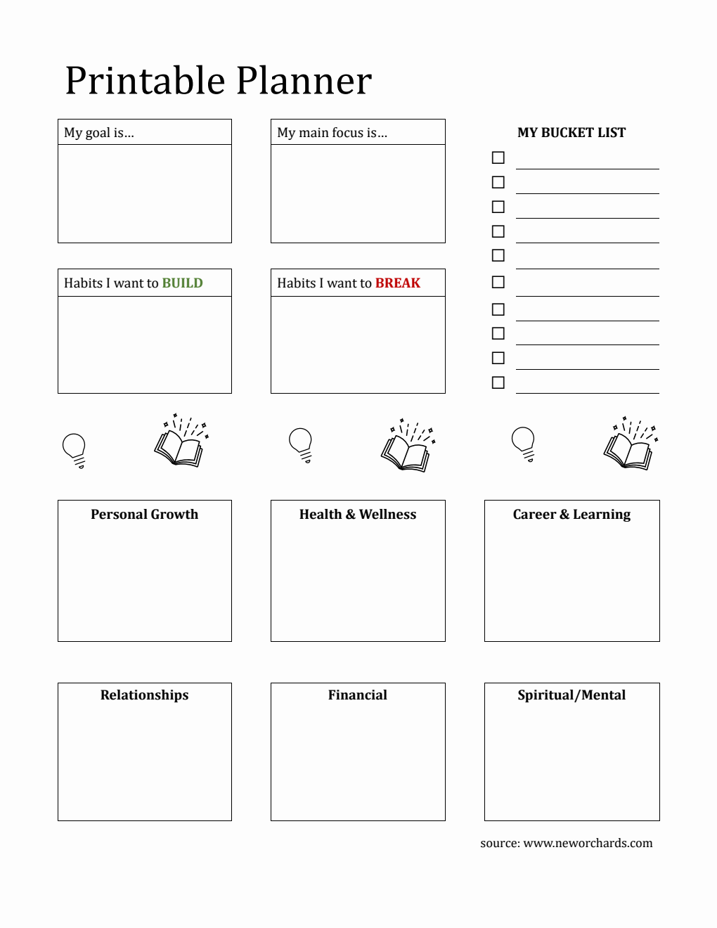  Personal Development Planner with Bucket List (Word)