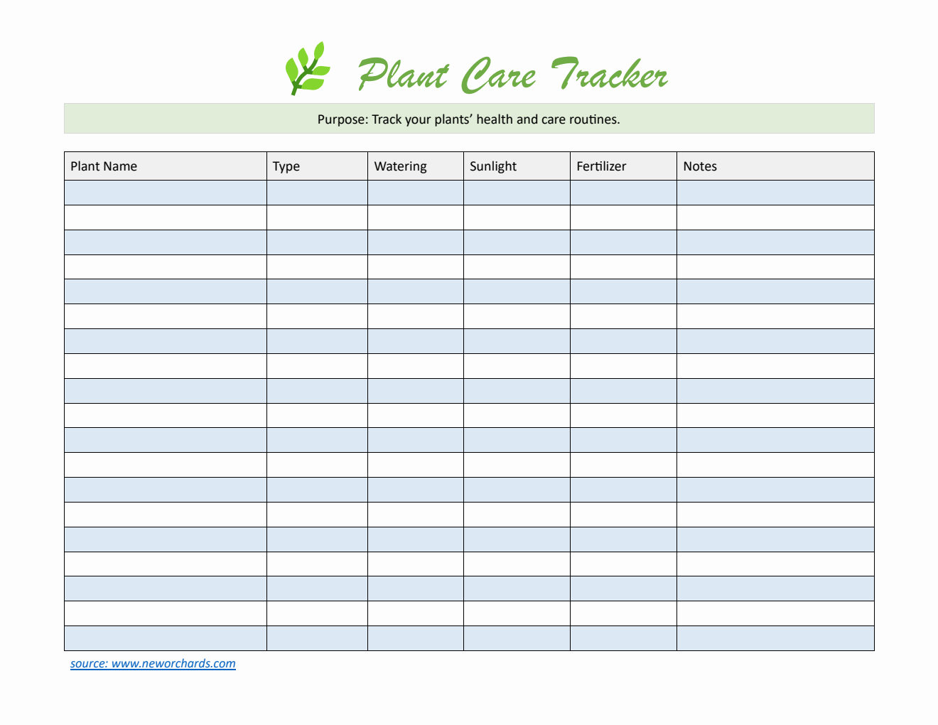 Editable Plant Care Tracker - Free Download in PDF Format