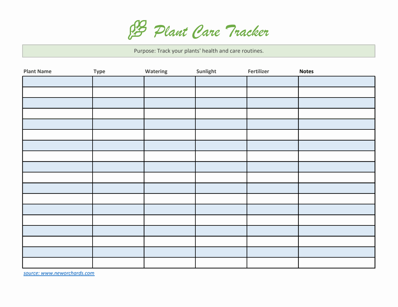 Editable Plant Care Tracker - Free Download in Excel Format