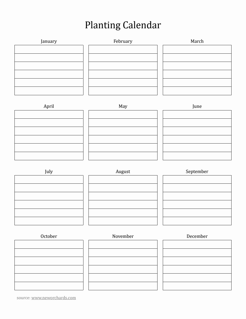 Free  Planting Calendar Template in Word