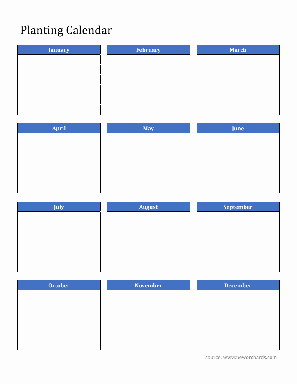 Free Blank Planting Calendar Template in Word