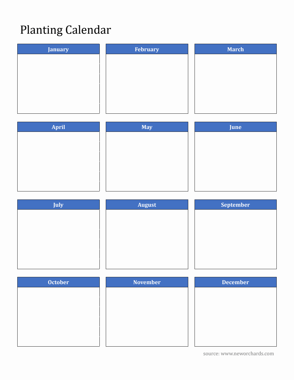 Free Blank Planting Calendar Template in PDF