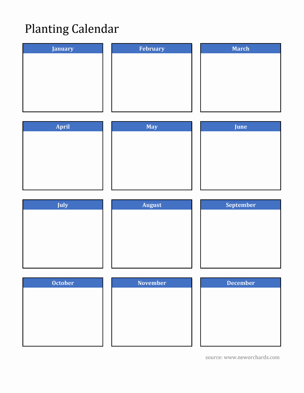 Free Blank Planting Calendar Template in Excel
