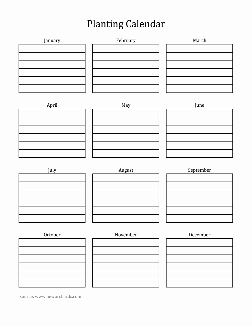 Free  Planting Calendar Template in Excel