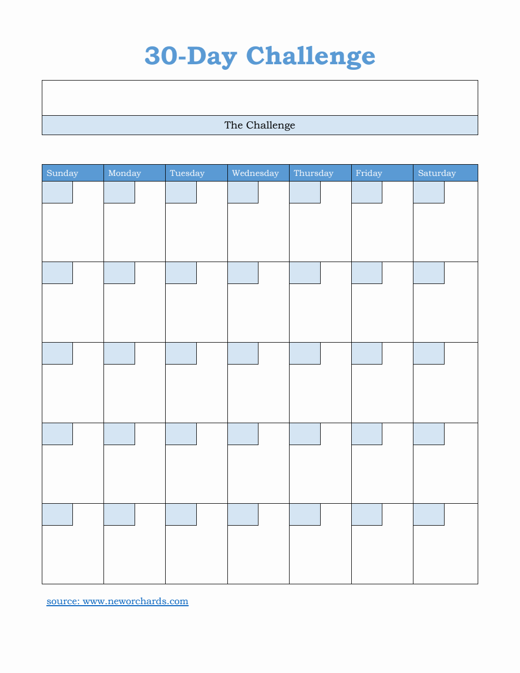 Blank 30-Day Challenge Template | Free to Download and Customize in PDF