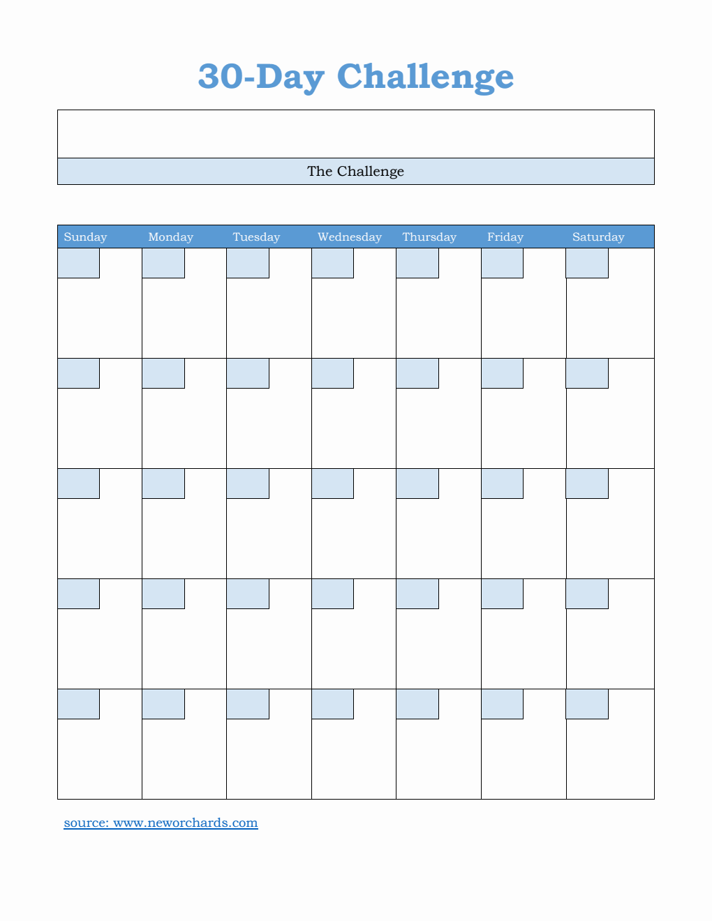 Blank 30-Day Challenge Template | Free to Download and Customize in Word