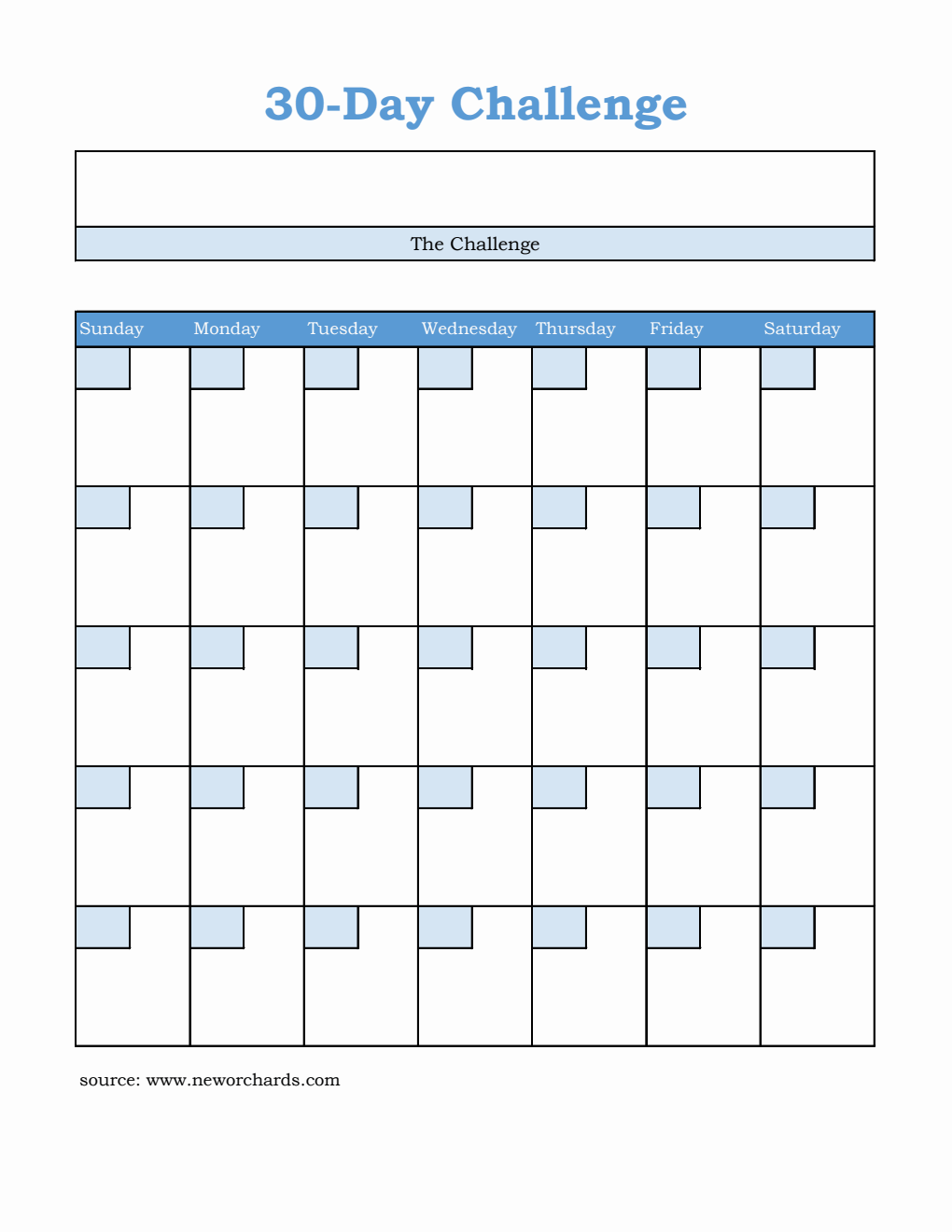Blank 30-Day Challenge Template | Free to Download and Customize in Excel