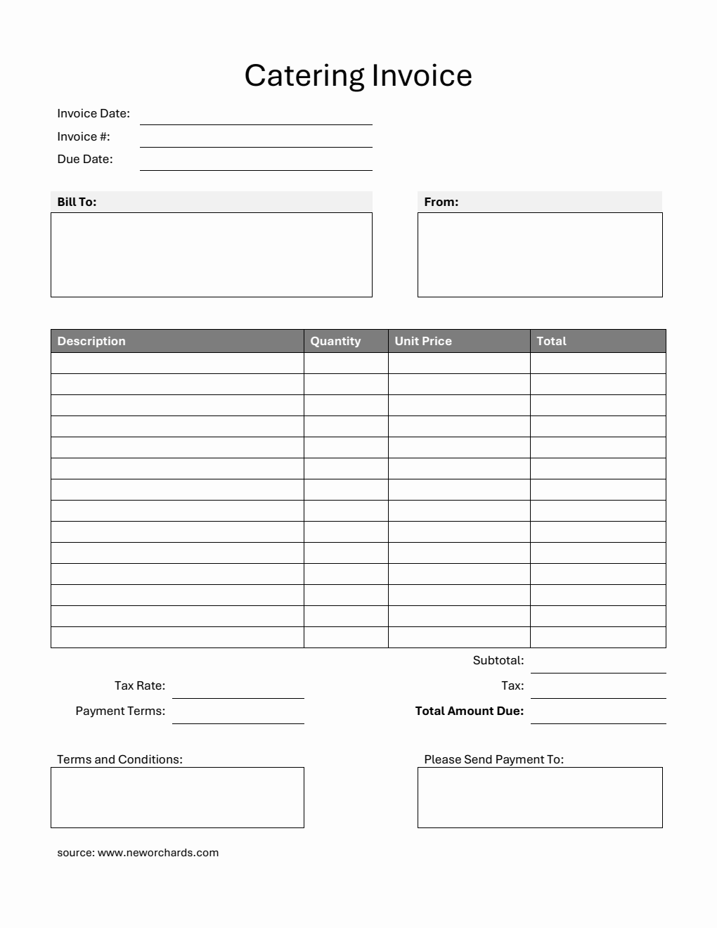 Free Printable Catering Invoice Template in PDF