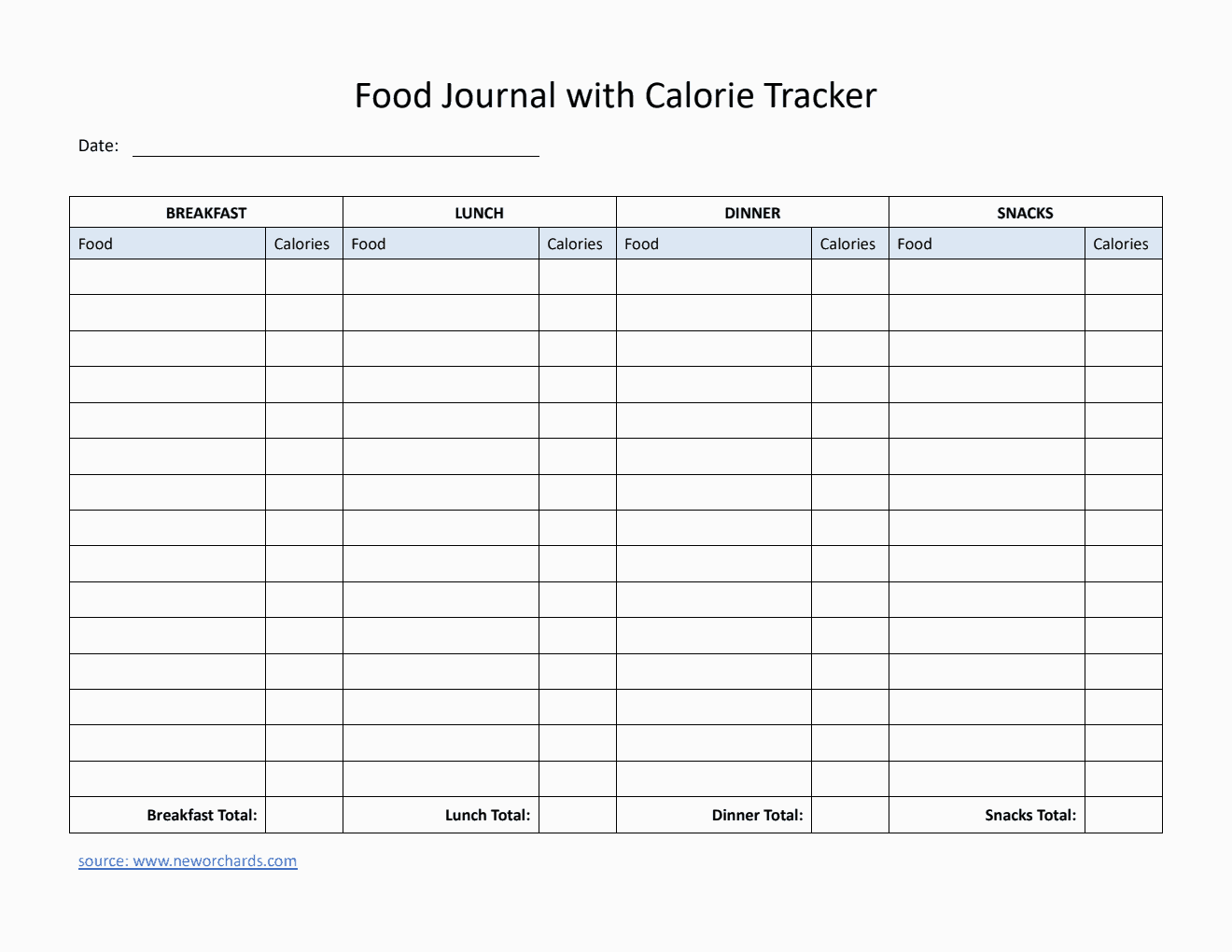 Food Journal Template PDF (Simple)