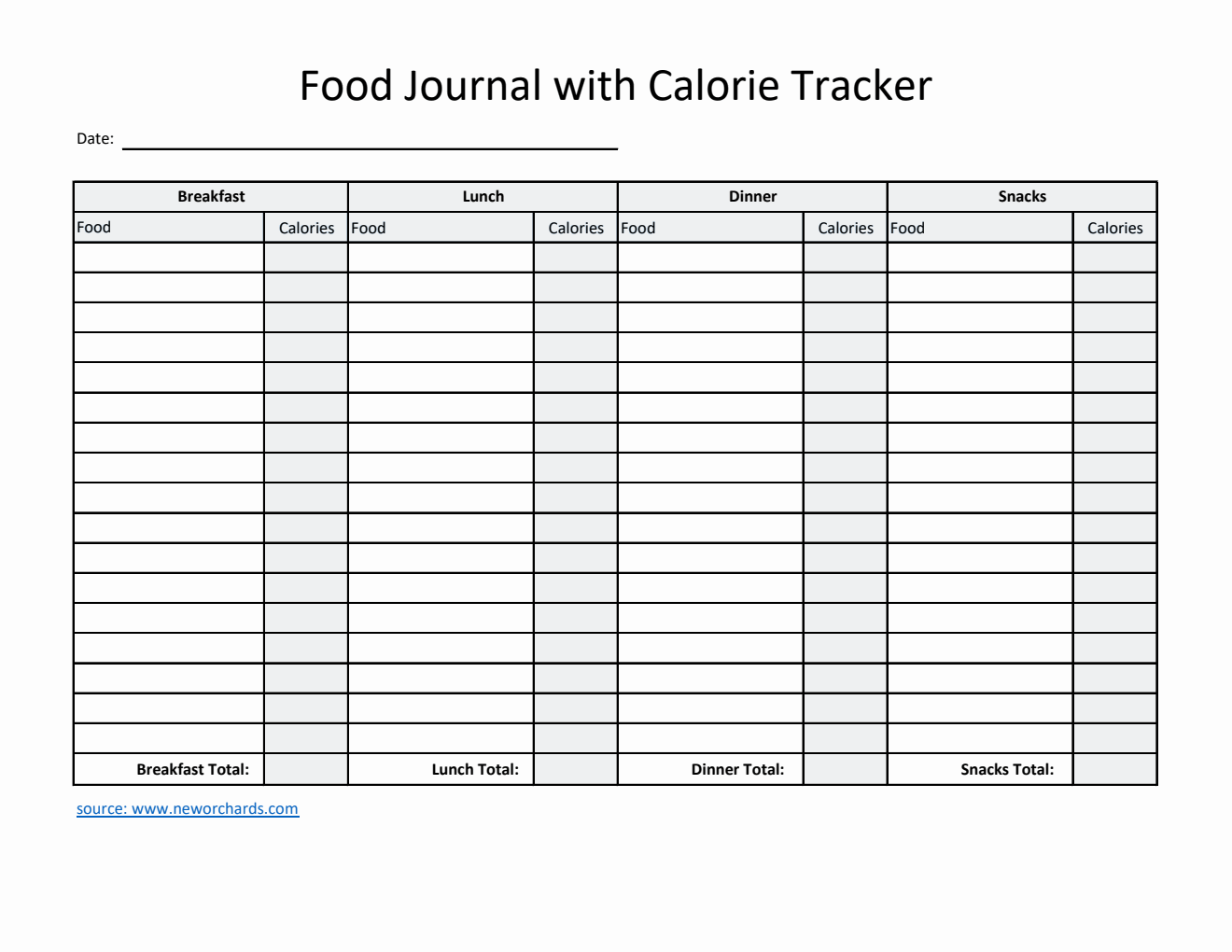 Food Journal Template Excel (Simple)
