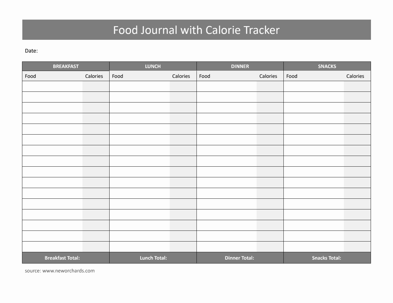 Food Journal Template Word (Grey)