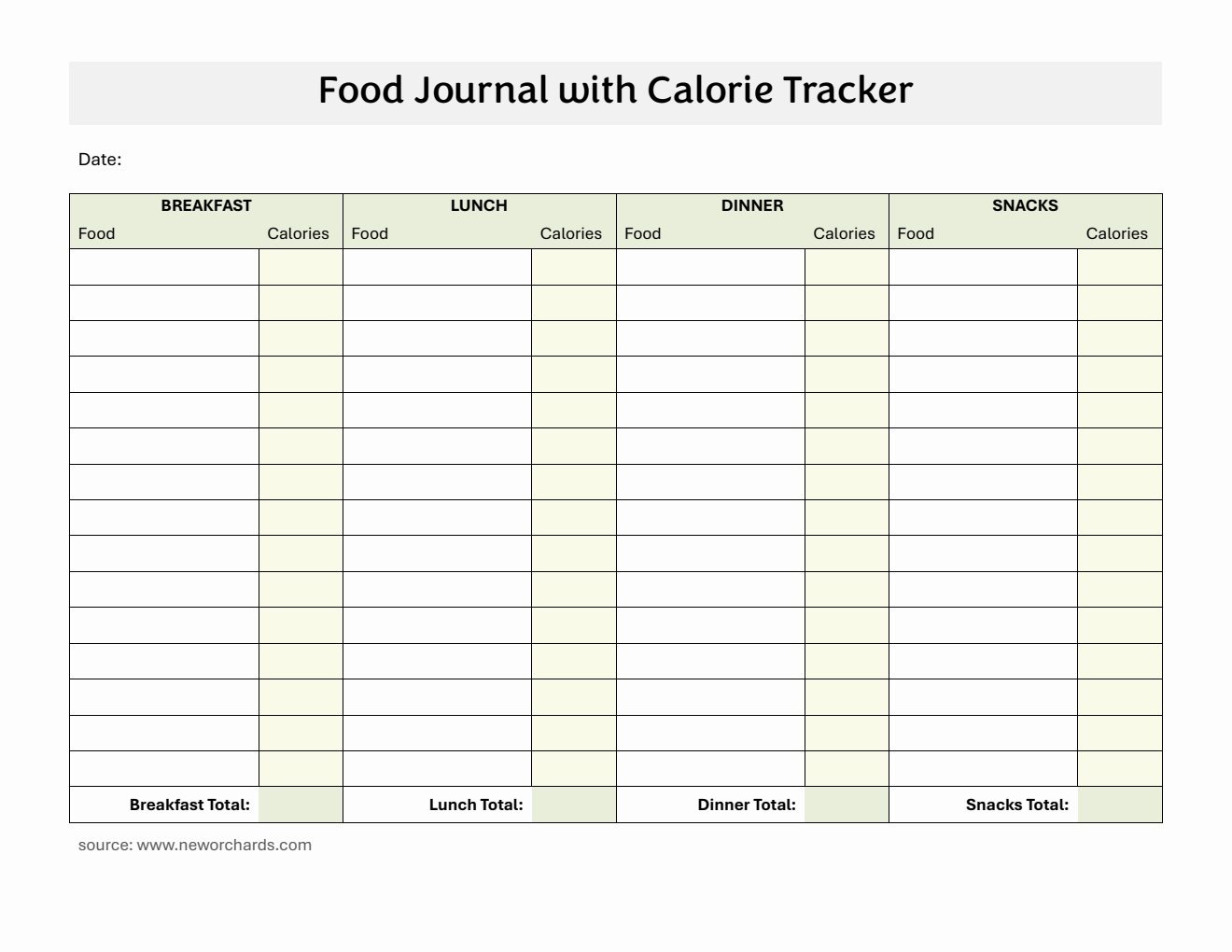 Food Journal Template PDF (Colored)
