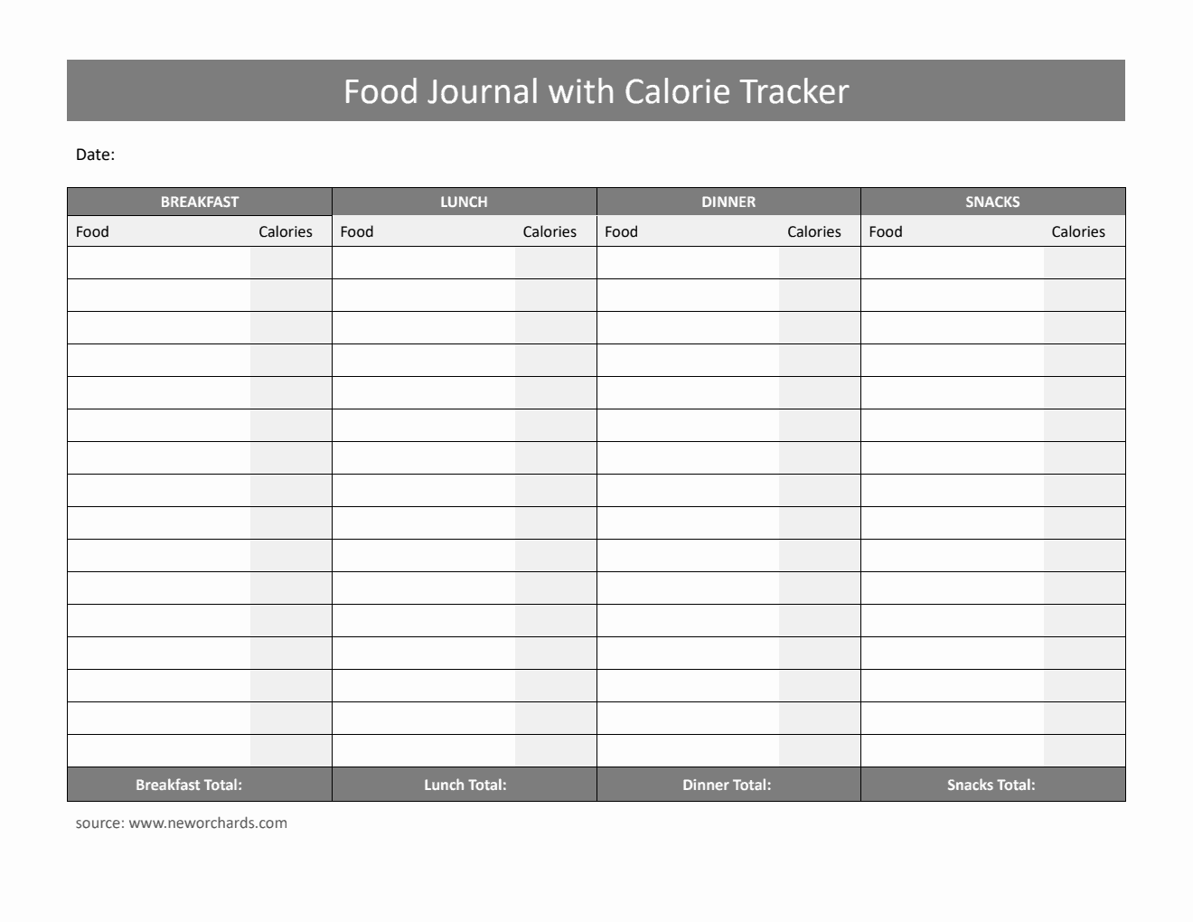 Food Journal Template PDF (Grey)