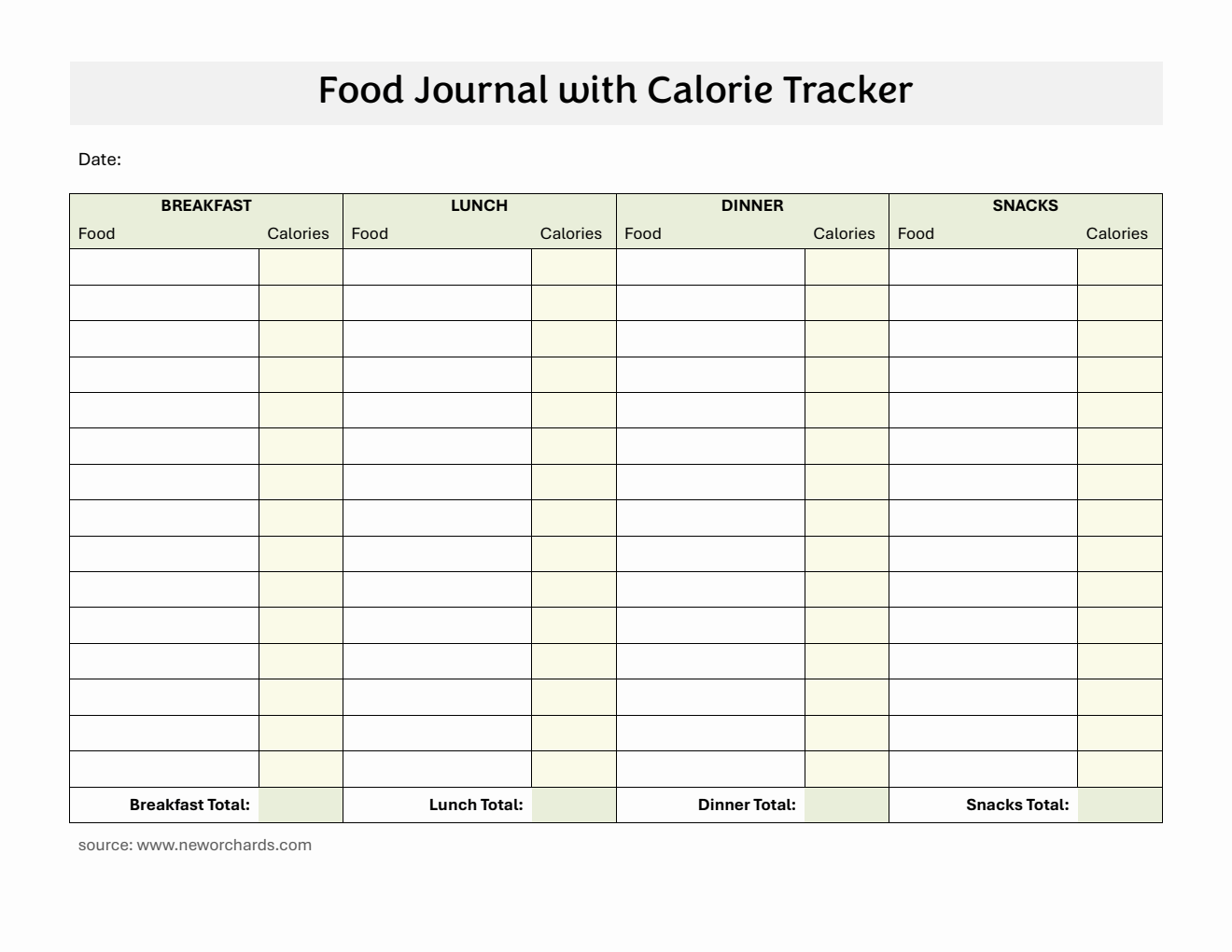 Food Journal Template Word (Colored)