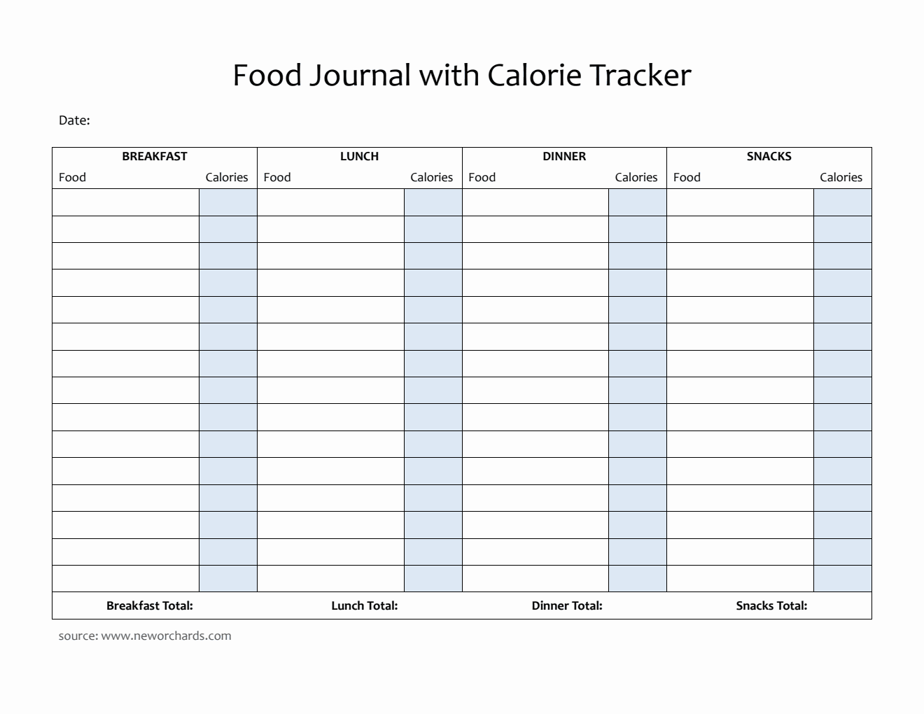 Food Journal Template Word (Classic)