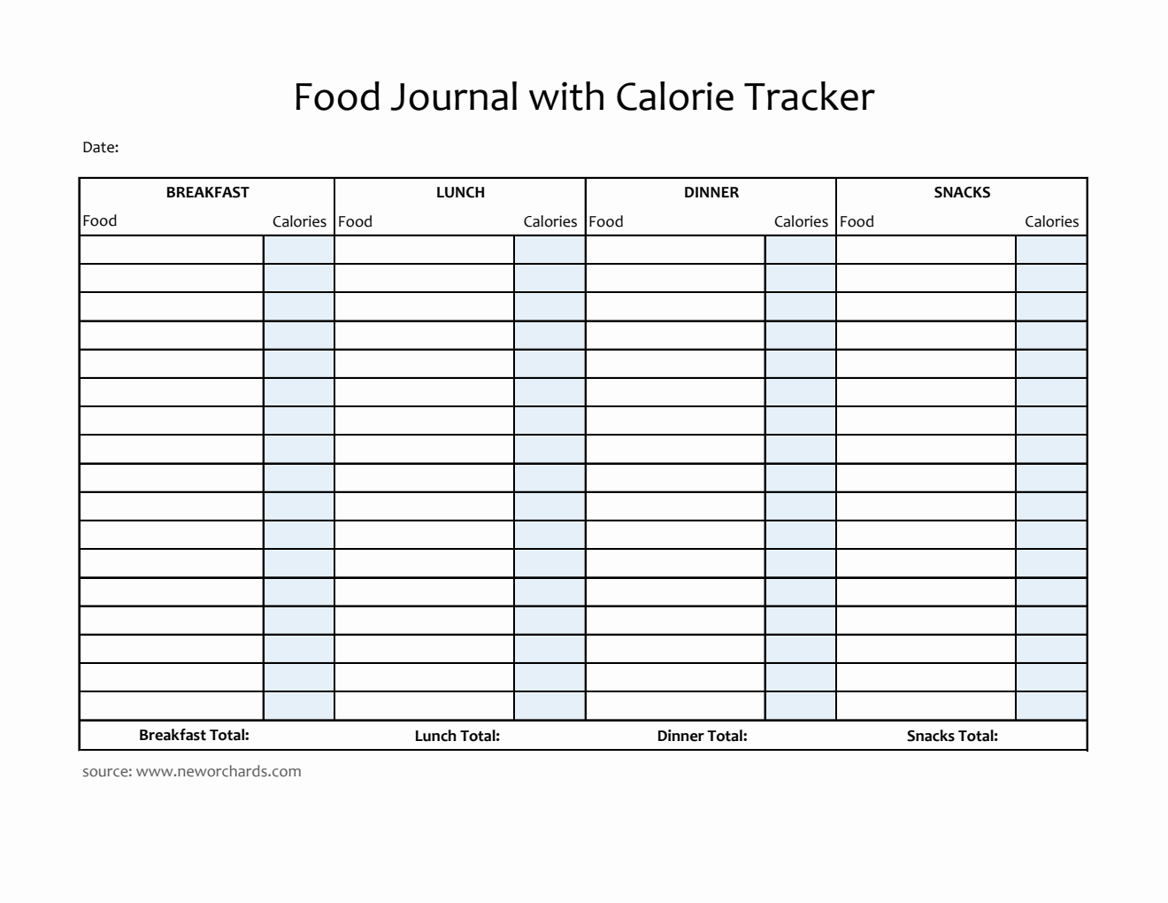 Food Journal Template Excel (Classic)