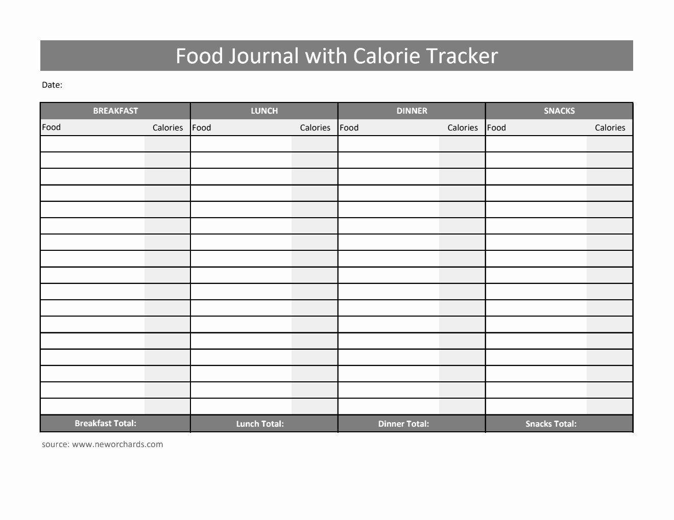 Food Journal Template Excel (Grey)