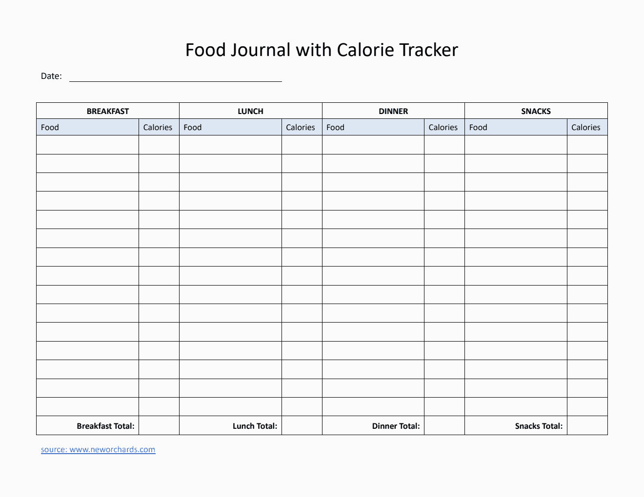 Food Journal Template Word (Simple)