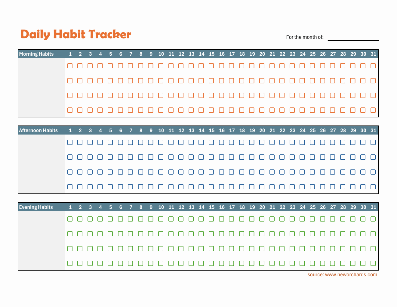 Customizable Habit Tracker – Track Morning, Afternoon & Evening Routines Daily (Excel Format)