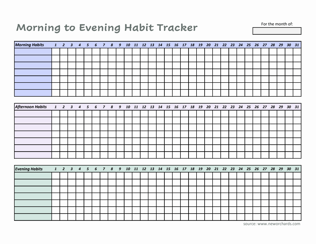 Downloadable Habit Tracker – Track Morning, Afternoon & Evening Routines Daily (Excel Format)