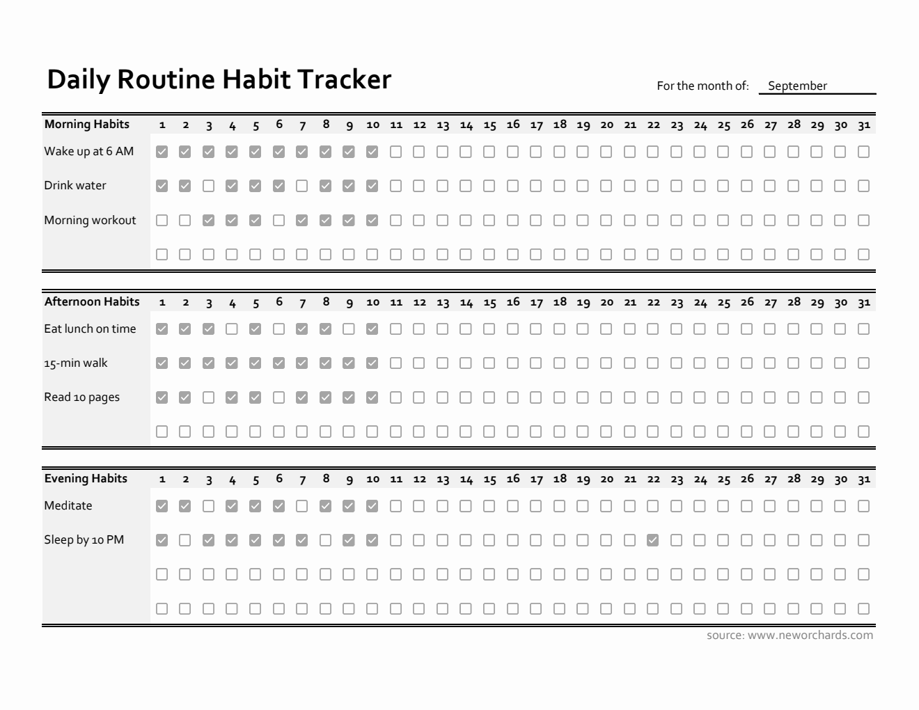 Simple Habit Tracker – Track Morning, Afternoon & Evening Routines Daily (Excel Format)