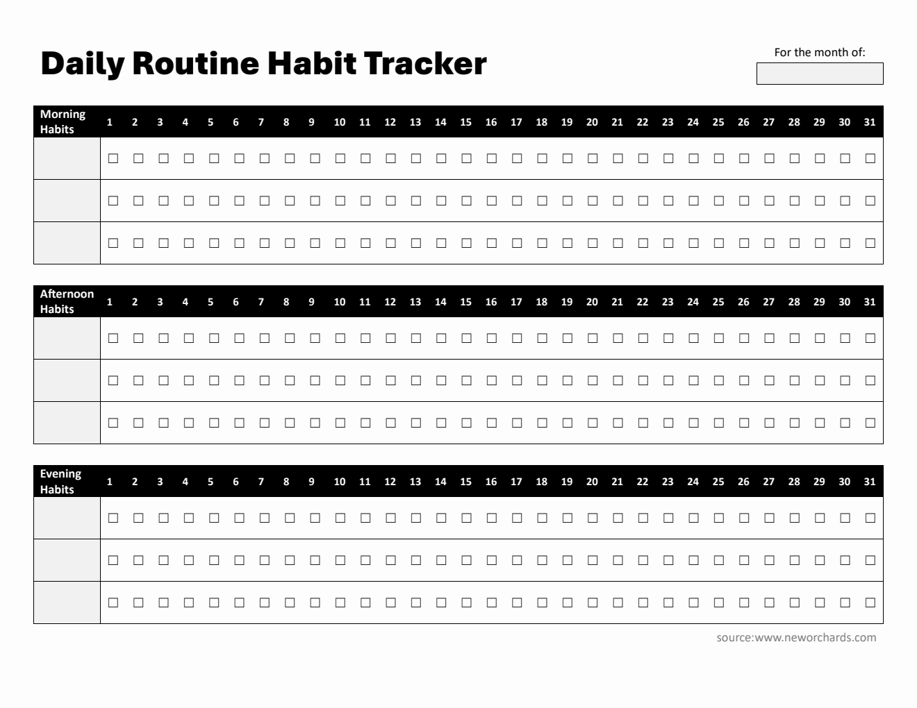 Simple Habit Tracker – Track Morning, Afternoon & Evening Routines Daily (PDF Format)