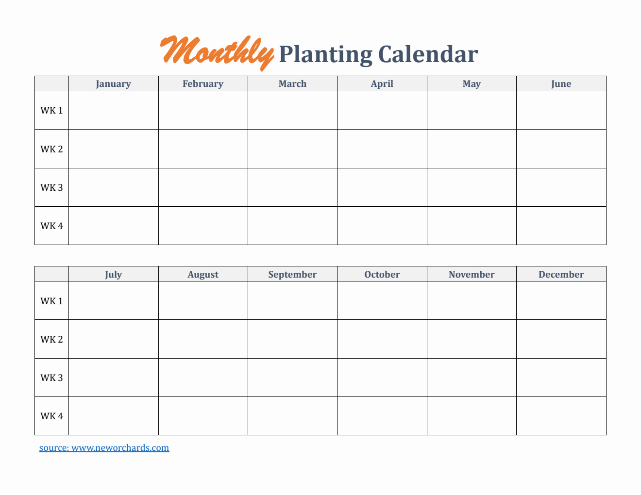 Printable Planting Calendar - Word