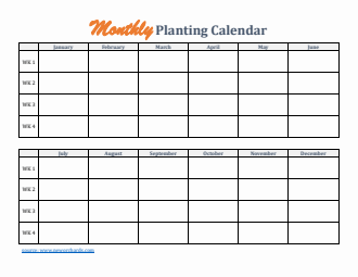 Printable Planting Calendar - Word