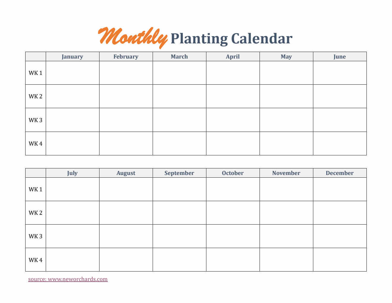 Printable Planting Calendar - PDF