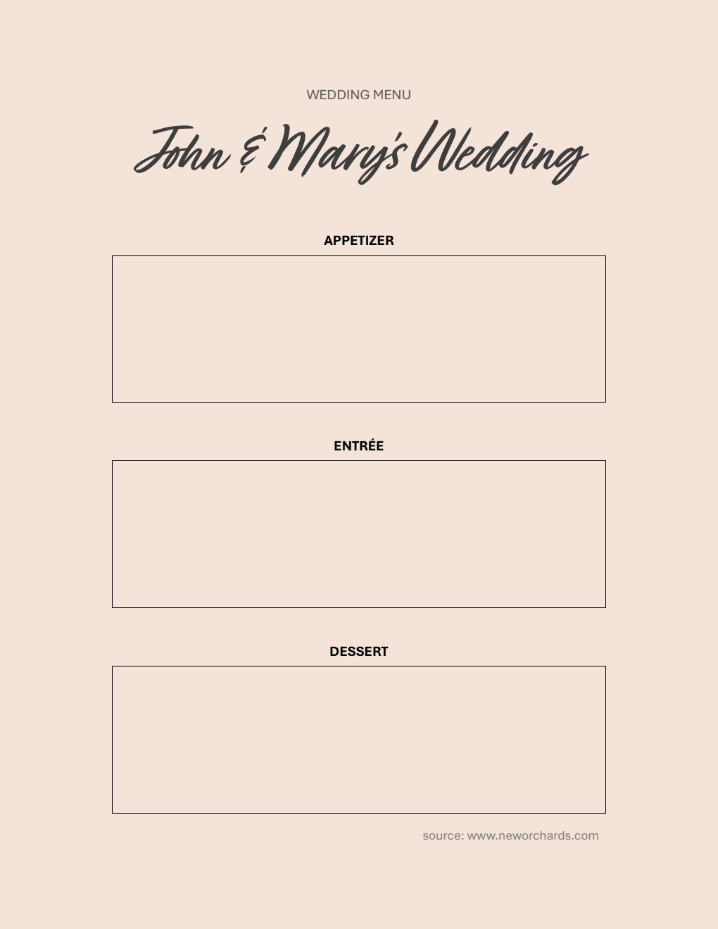 Free Downloadable Wedding Menu Template (Word)