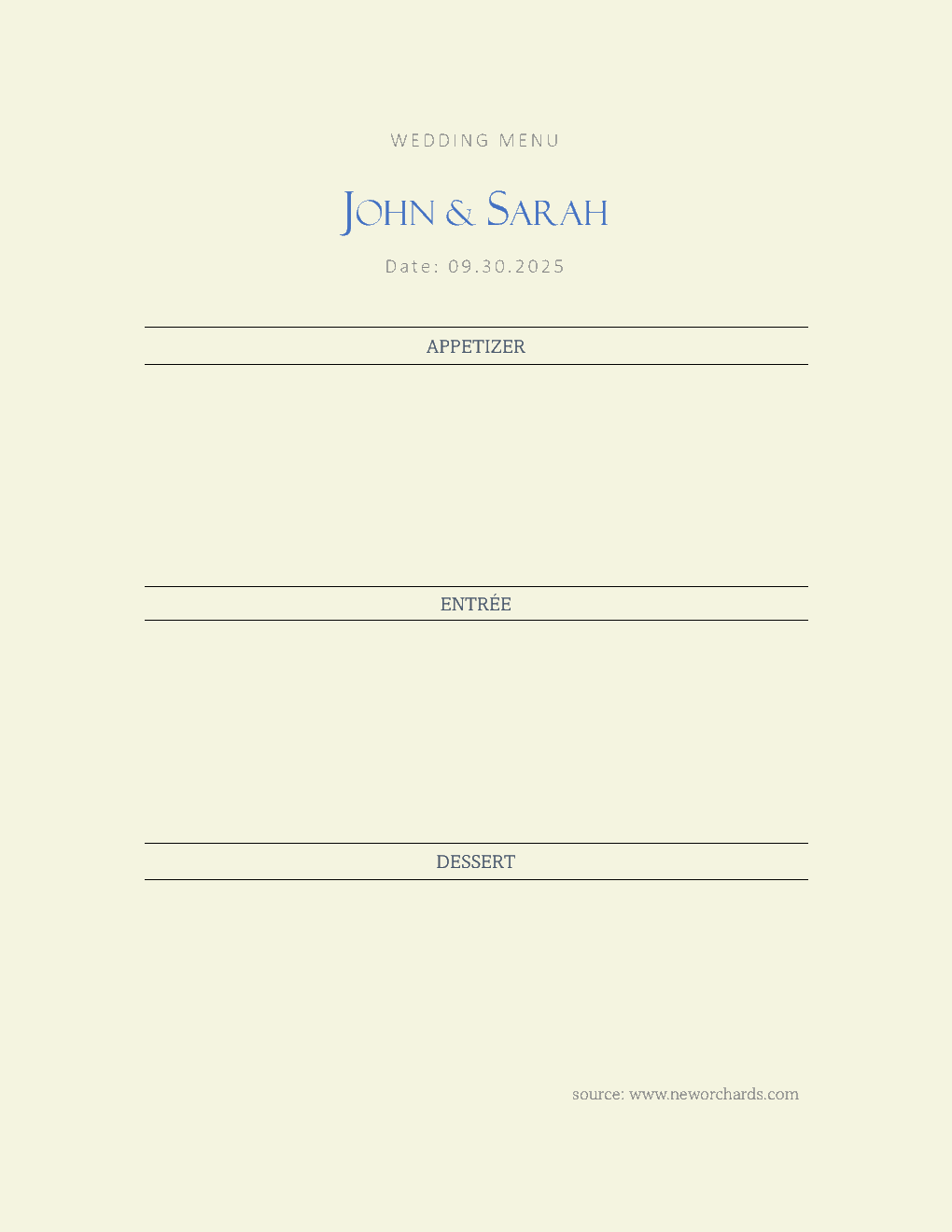 Free Basic Wedding Menu Template (Word)