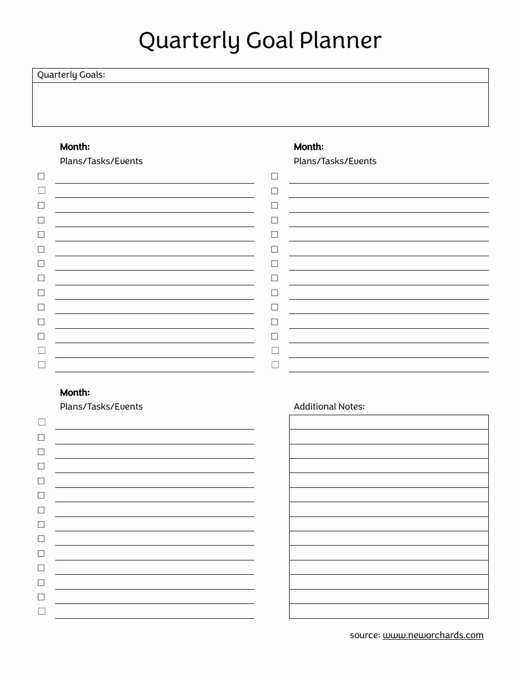 Free Basic Quarterly Goal Planner in Word Format