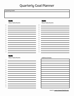 Free Basic Quarterly Goal Planner in Word Format