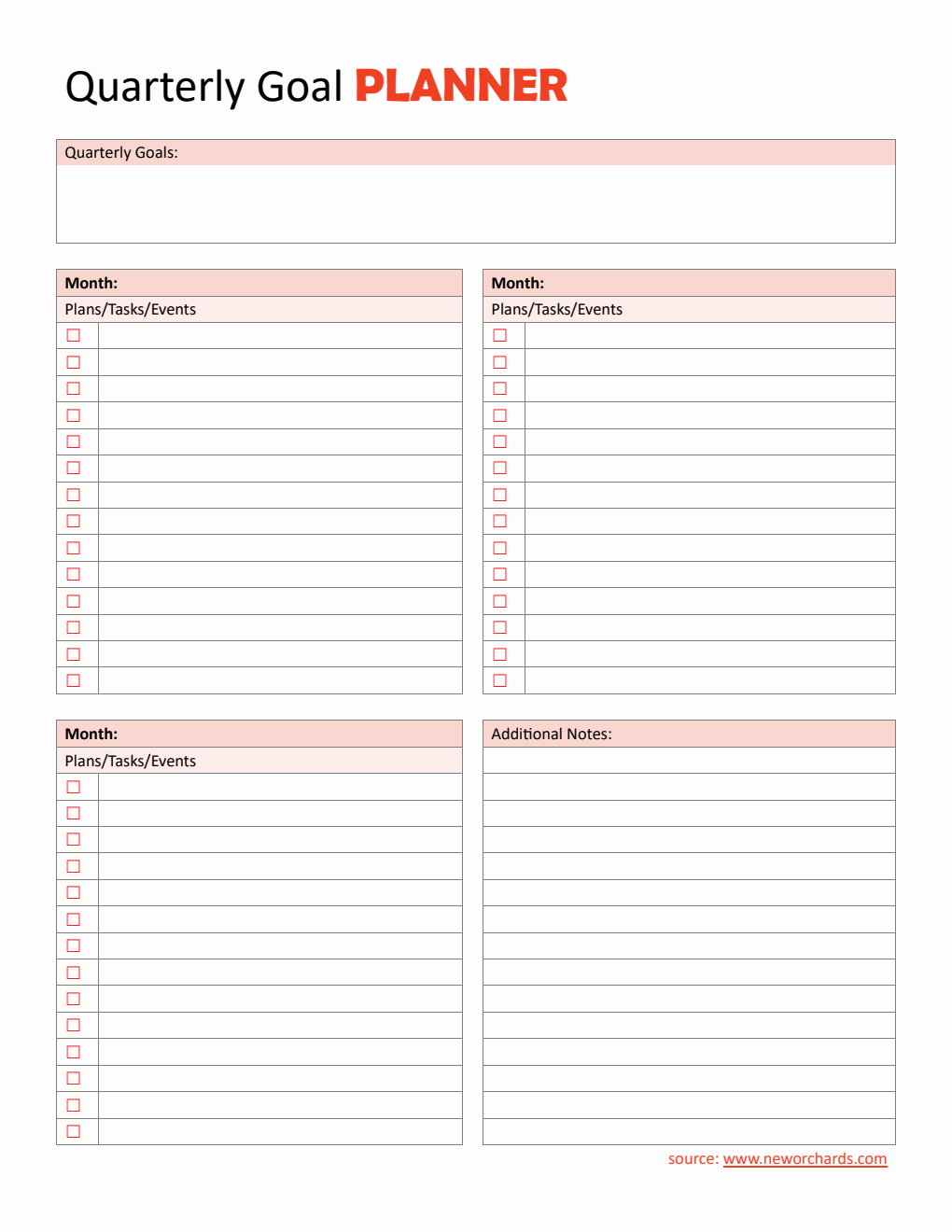 Free Customizable Quarterly Goal Planner in Word Format