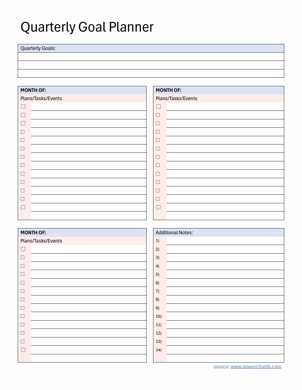 Free Editable Quarterly Goal Planner in Word Format